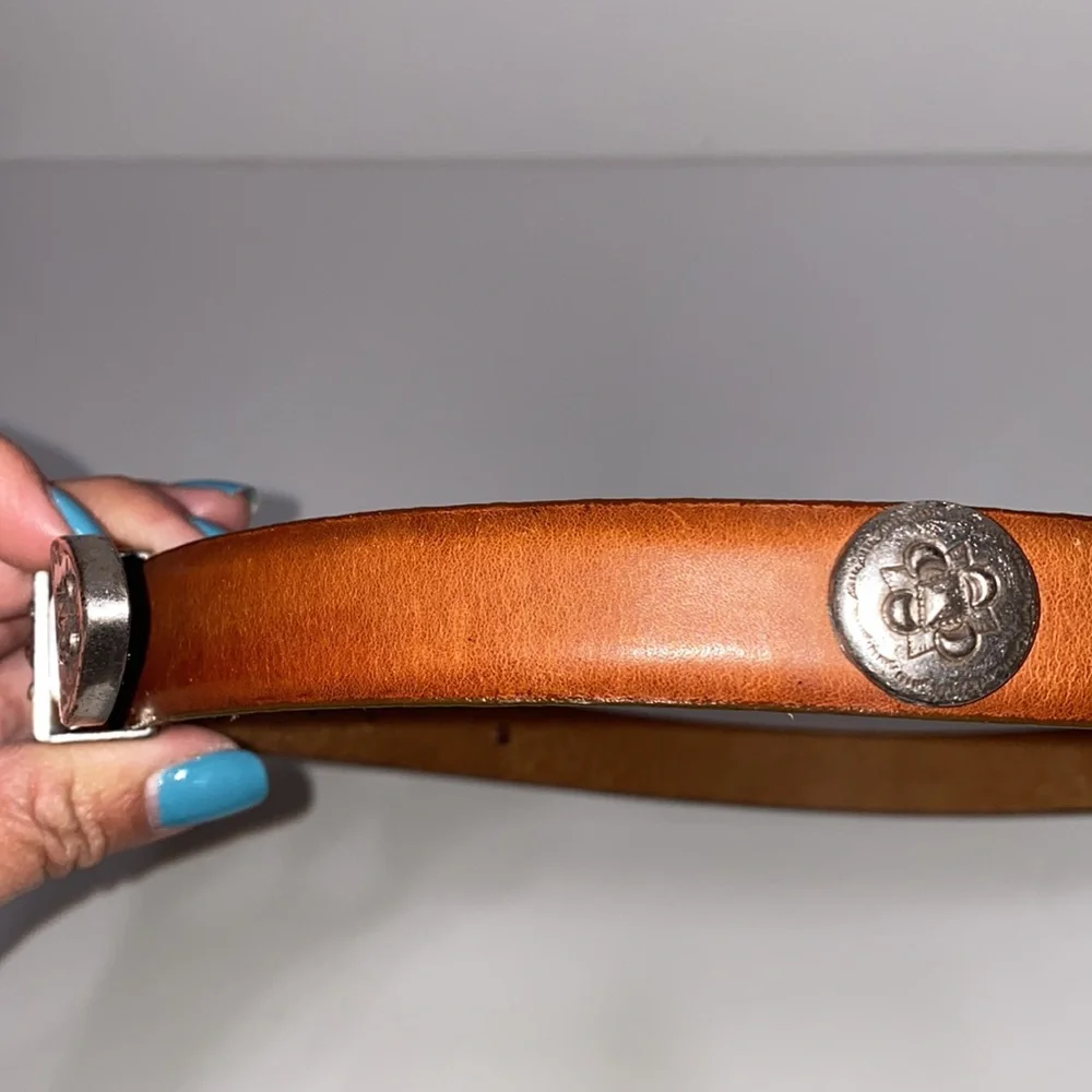 Vintage Kenneth Cole Western Style Leather Belt with Silver Buckle Detai…